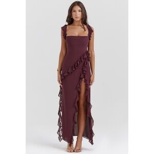 NEW House of CB Ariela Ruffle Maxi Dress Mulberry Large+ (XL)